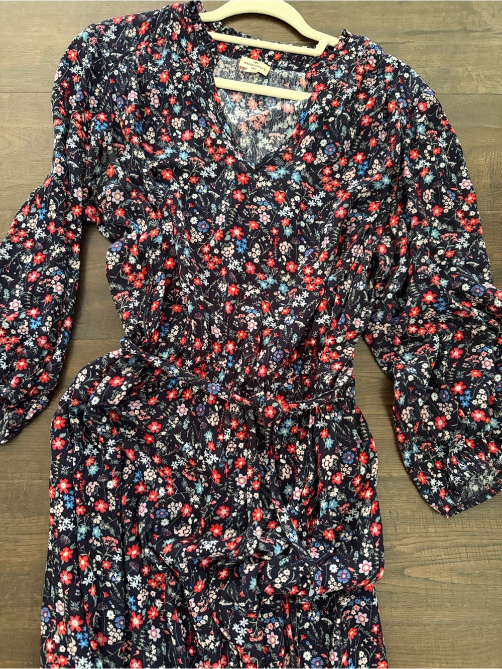 Floral Long Sleeve Maxi Dress in Navy and Pink